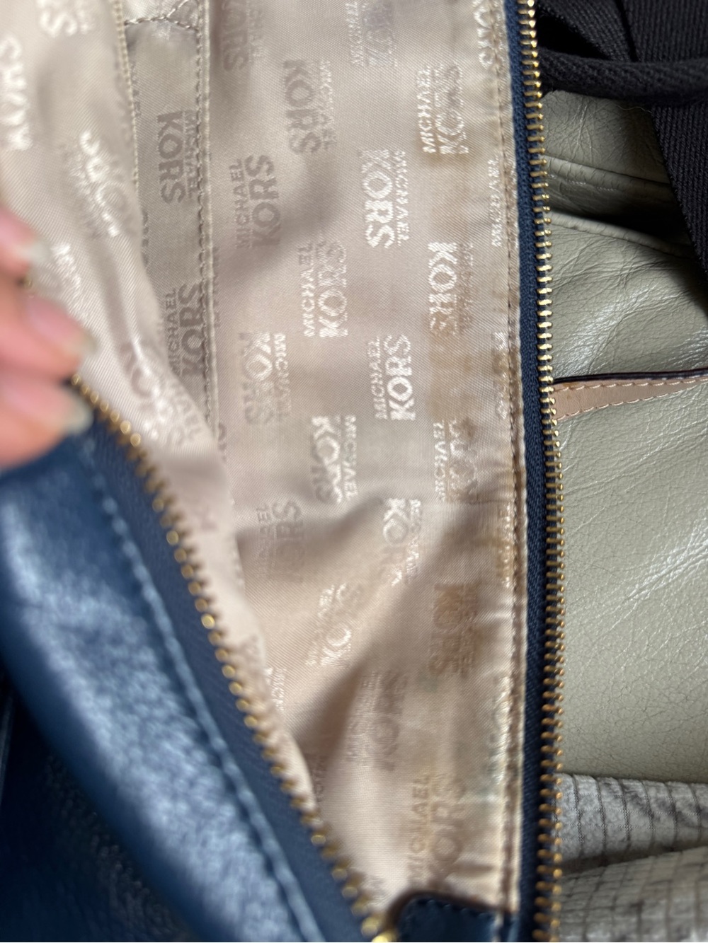 Michael Kors Leather Shoulder Tote Bag Navy Blue - Picture 16 of 16